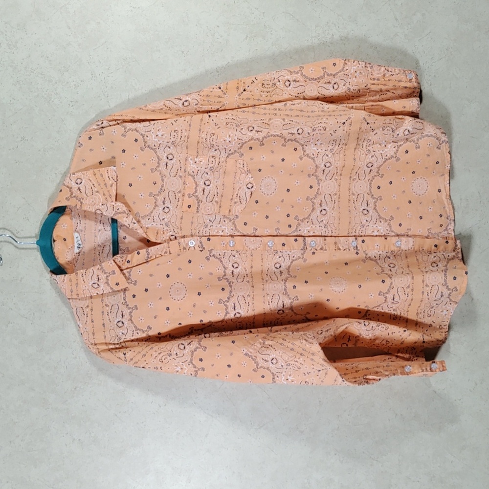4179 POL peach, navy & white bandana print dolman sleeve blouse S